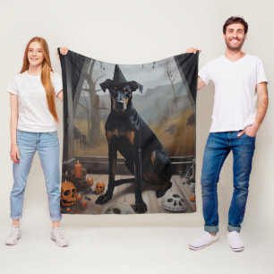 Doberman Pumpkins Halloween Scary Fleece Blanket