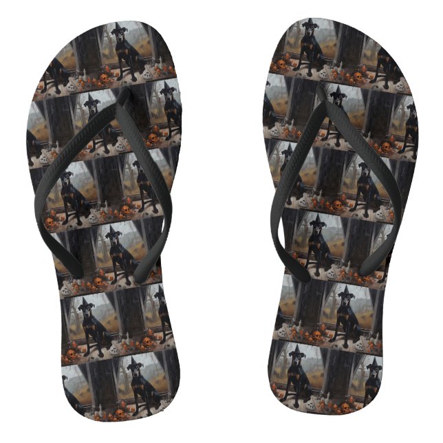 Doberman Pumpkins Halloween Scary Jandals (Footbed)