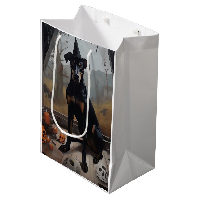 Doberman Pumpkins Halloween Scary Medium Gift Bag (Front Angled)