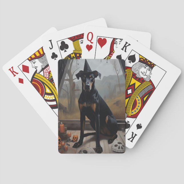 Doberman Pumpkins Halloween Scary Playing Cards (Back)