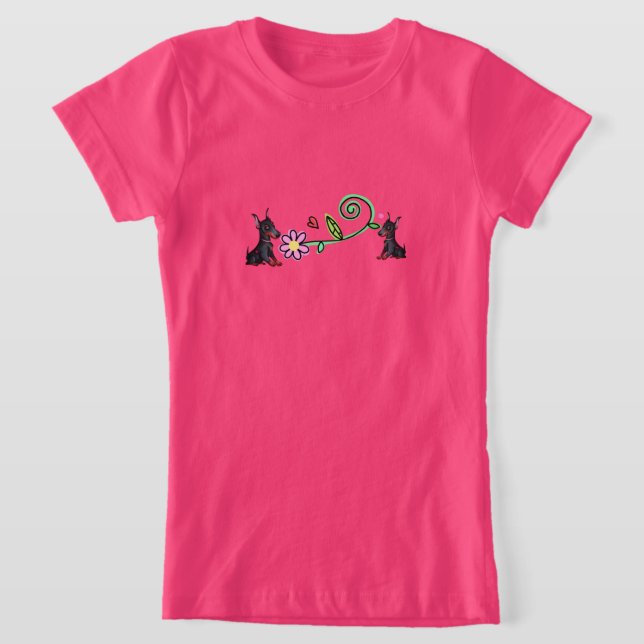 Doberman puppies and flowers girl's  T-Shirt (Laydown)