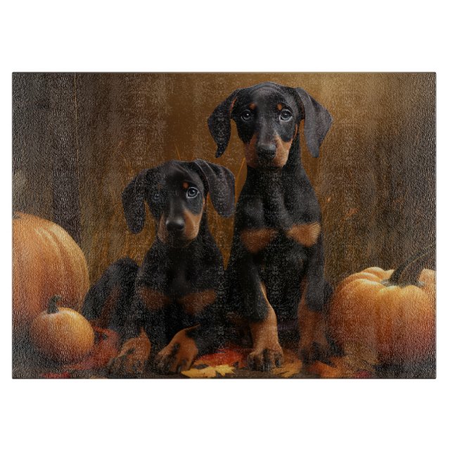 Doberman Puppy Autumn Delight Pumpkin  Cutting Board (Front)