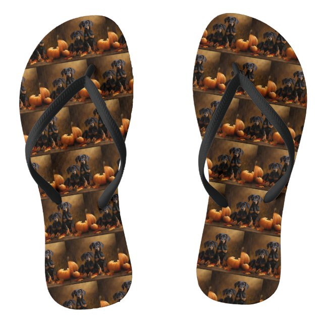 Doberman Puppy Autumn Delight Pumpkin  Jandals (Footbed)