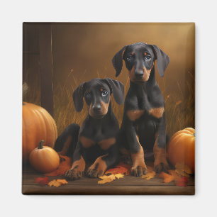 Doberman Puppy Autumn Delight Pumpkin  Magnet