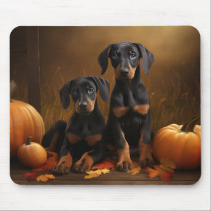 Doberman Puppy Autumn Delight Pumpkin Mouse Pad