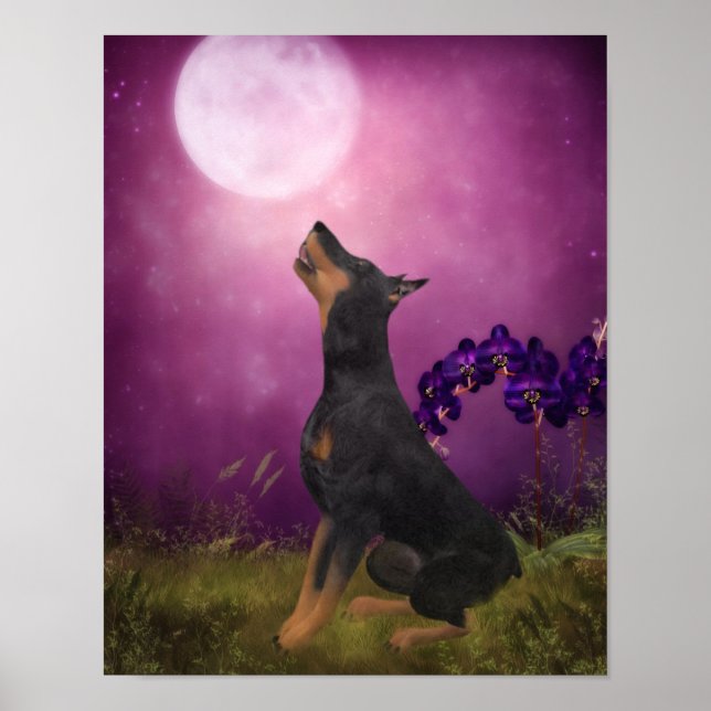 Doberman Purple Fantasy Orchids Dog Poster (Front)