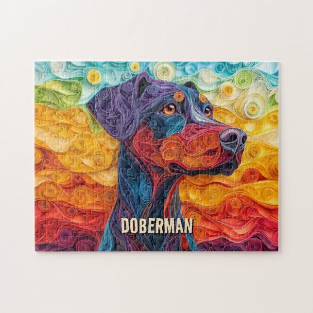 Doberman Quilling Art Dog Portrait Jigsaw Puzzle (Horizontal)