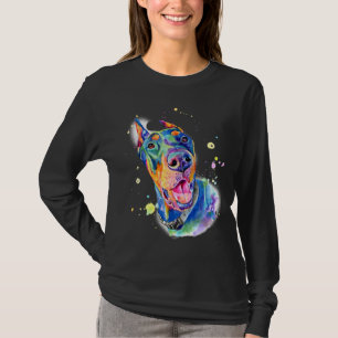 Doberman Rainbow Watercolor Portrait Painting T-Shirt