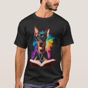 Doberman Reading Book Dog Funny Animal Art Print G T-Shirt