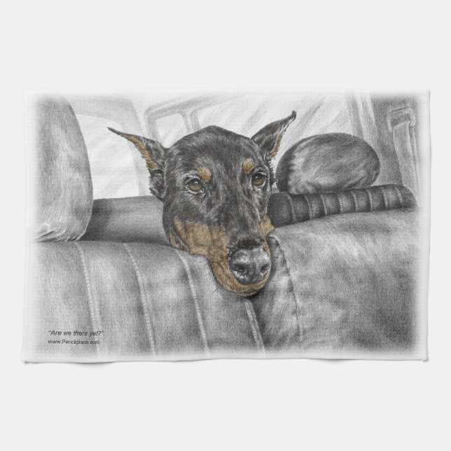 Doberman Riding in Car Tea Towel (Horizontal)