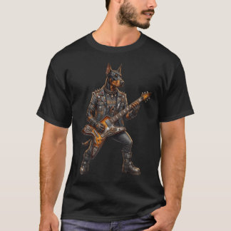 Doberman Rock Star – Punk Guitar Dog Art T-Shirt