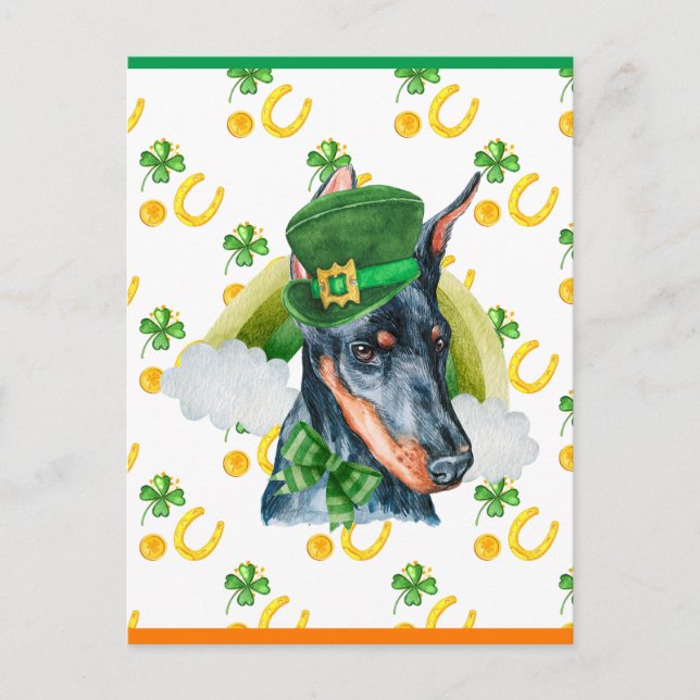 Doberman Shamrock St. Patricks Day Holiday Postcard (Front)