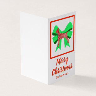 Doberman Silhouette Christmas Dog & Green Bow Card