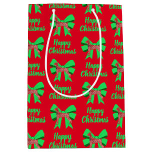 Doberman Silhouette Red Christmas Dog & Green Bow Medium Gift Bag