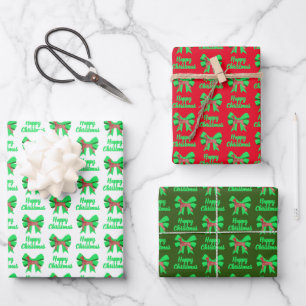 Doberman Silhouette XMas Dog &Green Bow 3 Colours Wrapping Paper Sheet