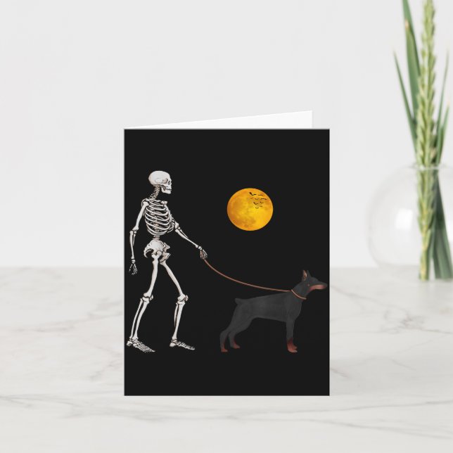 Doberman Skeleton Dog Walking Halloween Costume Card (Front)