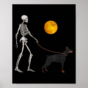 Doberman Skeleton Dog Walking Halloween Costume Poster