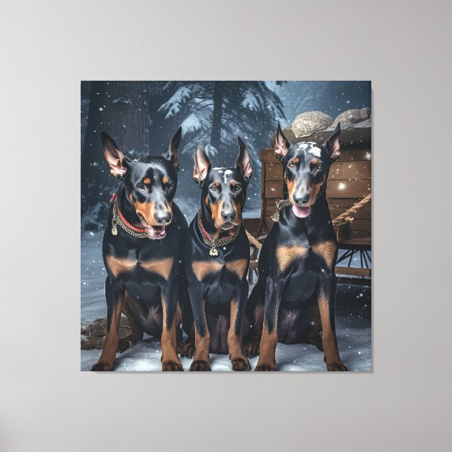 Doberman Snowy Sleigh Christmas Decor  (Front)