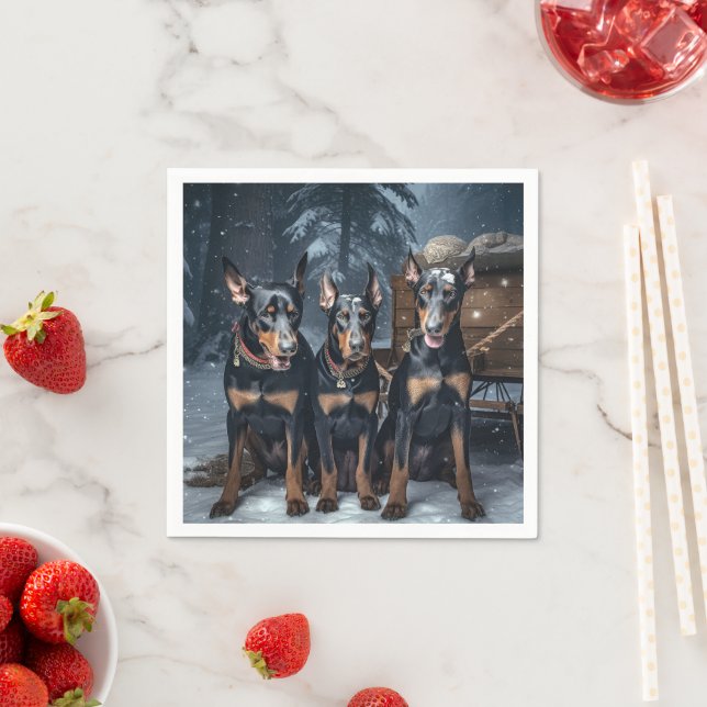 Doberman Snowy Sleigh Christmas Decor  Napkin (Insitu)