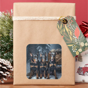 Doberman Snowy Sleigh Christmas Decor  Square Sticker
