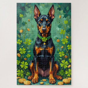 Doberman St Patrick’s Day Elegant Lucky Dog Jigsaw Puzzle