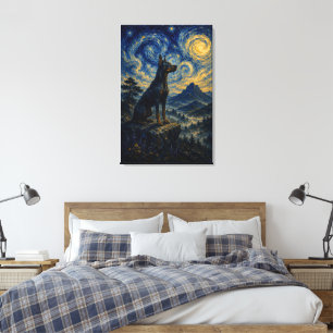 Doberman Starry Night Oil Painting – Celestial Gua Canvas Print