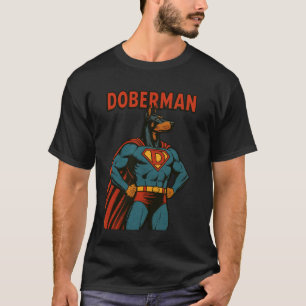 Doberman Superhero Dog Comic Style Vintage Graphic T-Shirt