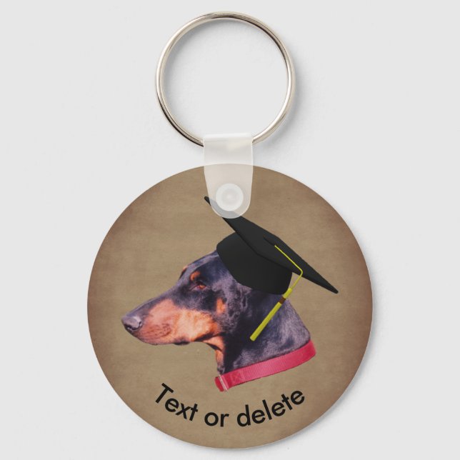 Doberman The Graduate Funny Dog Personalised Key Ring (Front)
