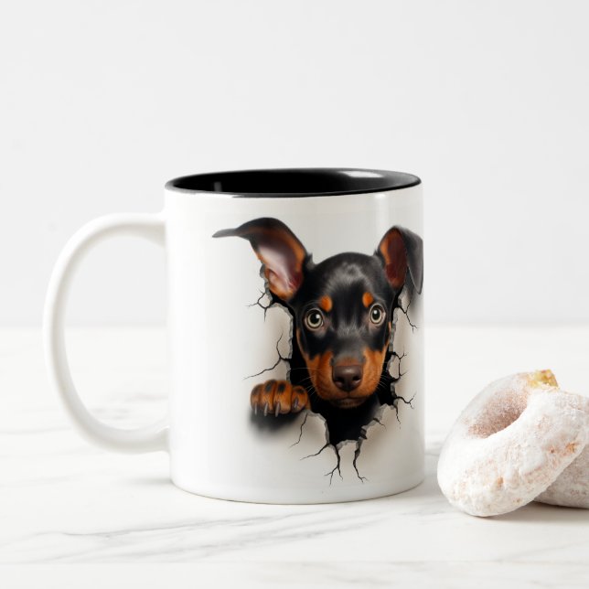 Doberman   Two-Tone coffee mug (With Donut)