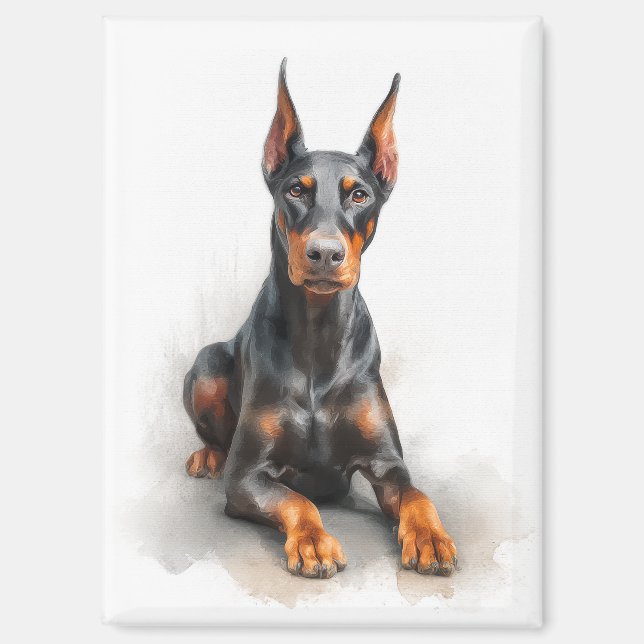 Doberman Watercolor Art Magnet (Front)