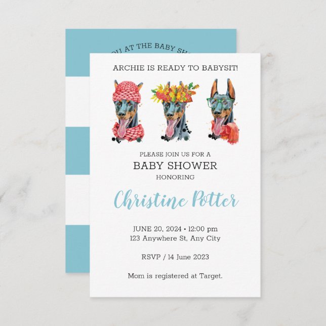 Doberman Watercolor Baby Shower Invitation (Front/Back)