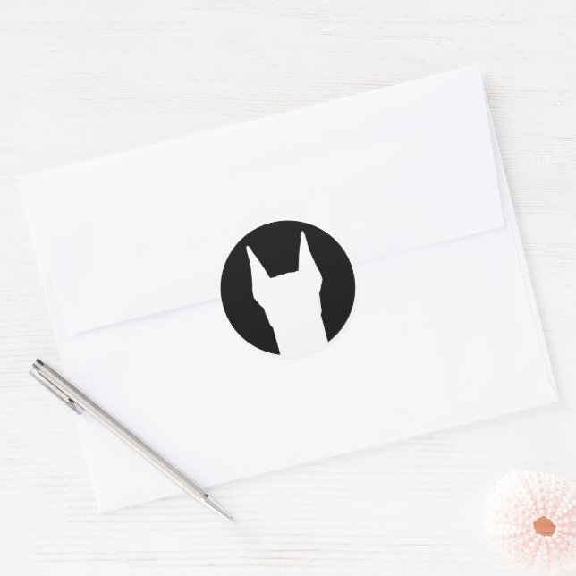 Doberman White On Black  Classic Round Sticker (Envelope)