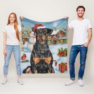 Doberman Winter Wonderland Christmas Joy Fleece Blanket