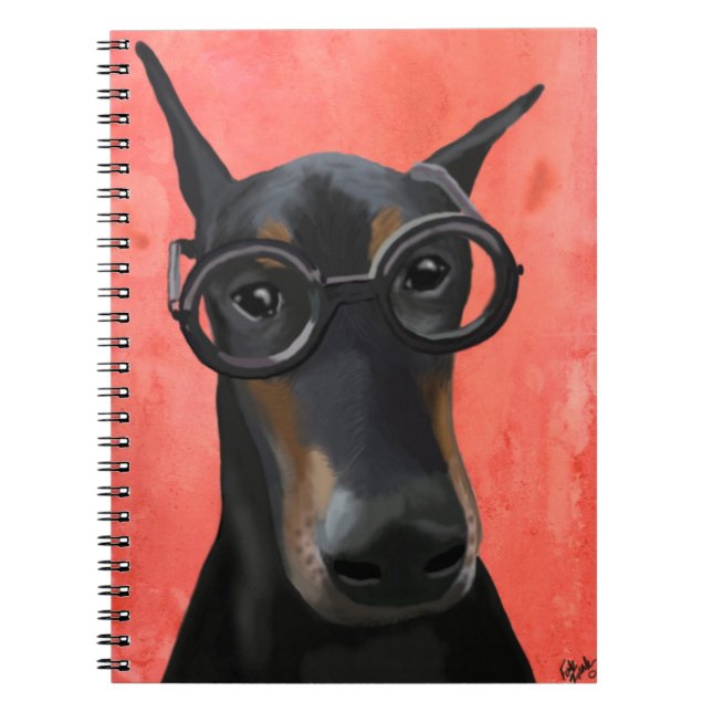 Doberman With Glasses Spiral Notebook (Front)