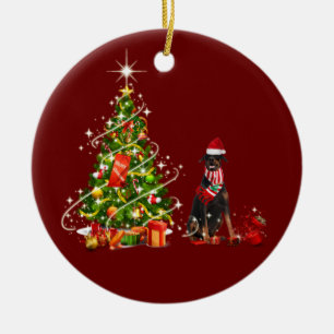 doberman With Hat Scaft Christmas Ceramic Tree Decoration