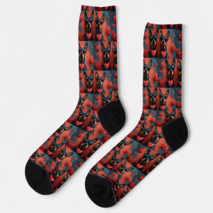 Doberman With Heart Roses Valentine's Day Socks