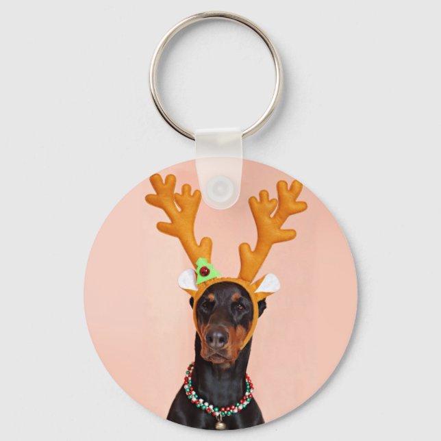 Doberman with Horns of a Deer Key Ring (Front)