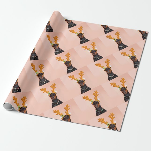 Doberman with Horns of a Deer Wrapping Paper (Unrolled)