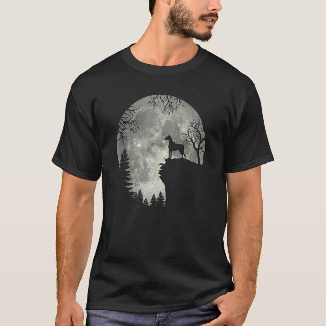 Dobermann And Moon Halloween T-Shirt (Front)