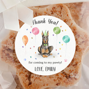 Dobermann Birthday Thank You Classic Round Sticker