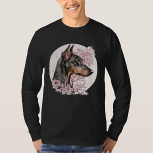 Dobermann Cherry Blossom Dog Breed Japanese Waterc T-Shirt