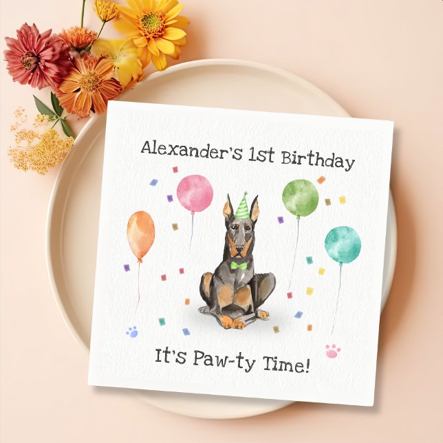Dobermann Dog Birthday Party Napkin (Creator Uploaded)