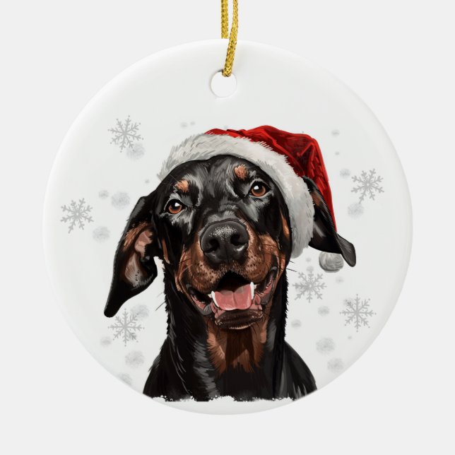 Dobermann Dog Christmas Personalized Ceramic Tree Decoration (Front)