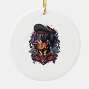 Dobermann Dog Pirate Ceramic Tree Decoration
