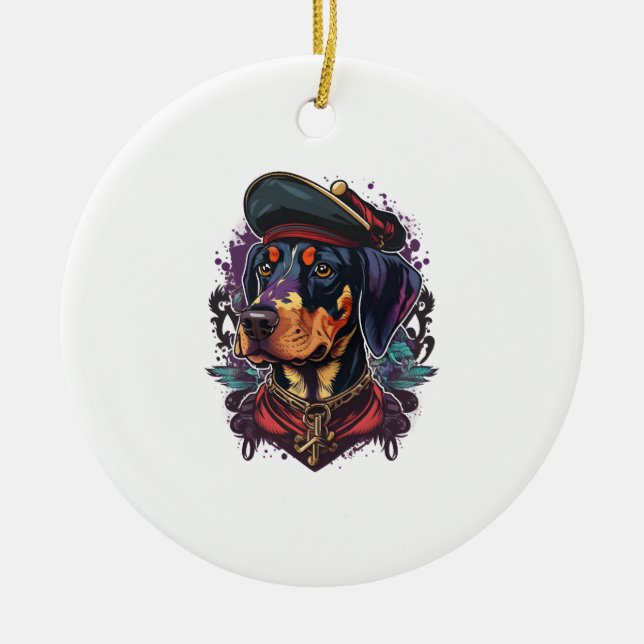 Dobermann Dog Pirate Ceramic Tree Decoration (Front)