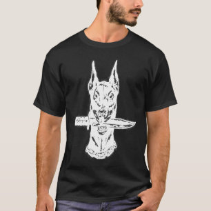 Dobermann Dog with Knife Between Teeth Man Women' T-Shirt