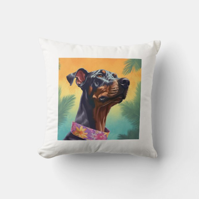 Dobermann in hawaii pillow (Front)