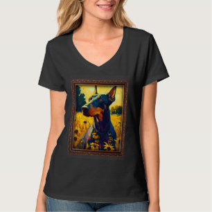 Dobermann Painting Sunflower Flower Mom Women Flor T-Shirt