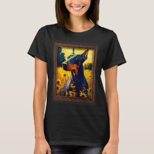 Dobermann Painting Sunflower Flower Mum Women Flor T-Shirt