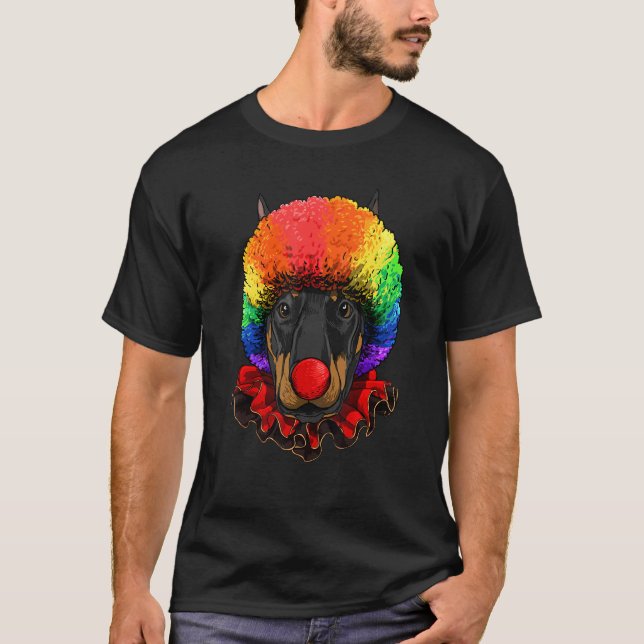 Dobermann Pinscher Clown Carnival Circus Staff Pet T-Shirt (Front)